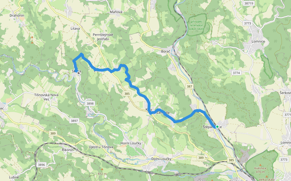 [M] Štěpánovice (žst.) - Skryje walking route map in Štěpánovice
