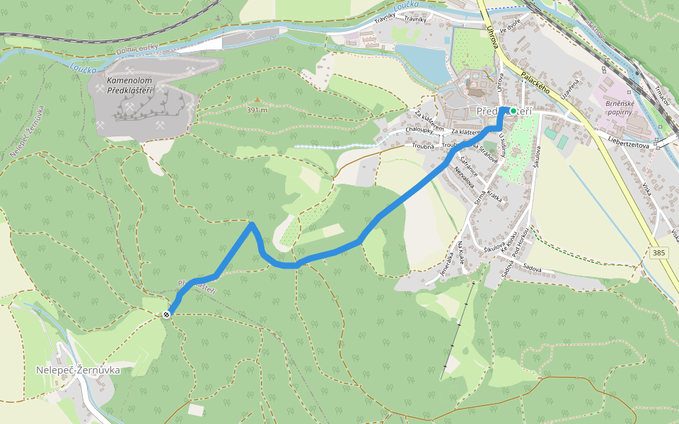 [Ž] Předklášteří (bus) - Nad Nelepečí walking route map in Předklášteří