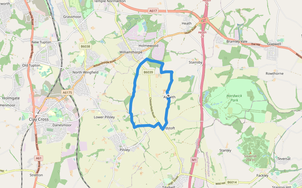 Astwith Walk walking route map in Pilsley