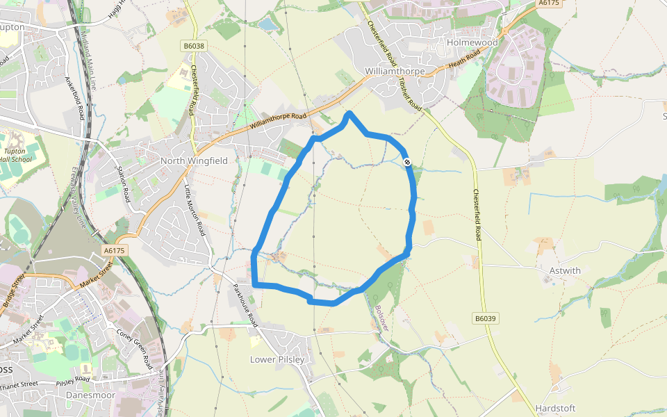 North Wingfield Walk walking route map in Holmewood