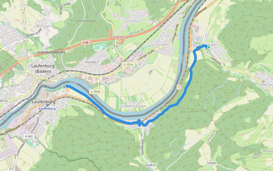 Etzgen Dorf - Rheinsulz walking route map in Mettauertal