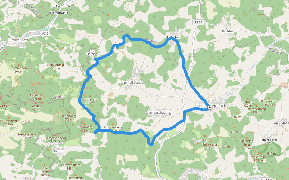 Rundwanderweg 1 Kirchenreinbach - Hauseck - München walking route map in Etzelwang