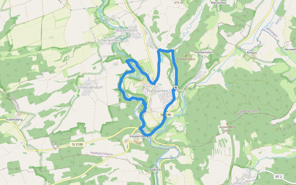 Plankenfels Rundwanderweg "3 Täler um Plankenfels" walking route map in Plankenfels