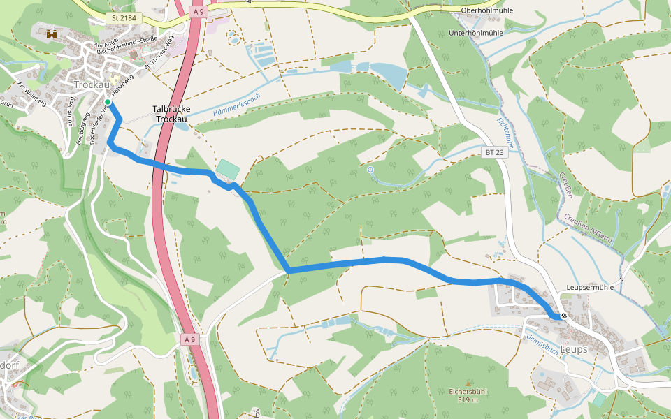 Bierquellenweg-Abkürzung walking route map in Pegnitz