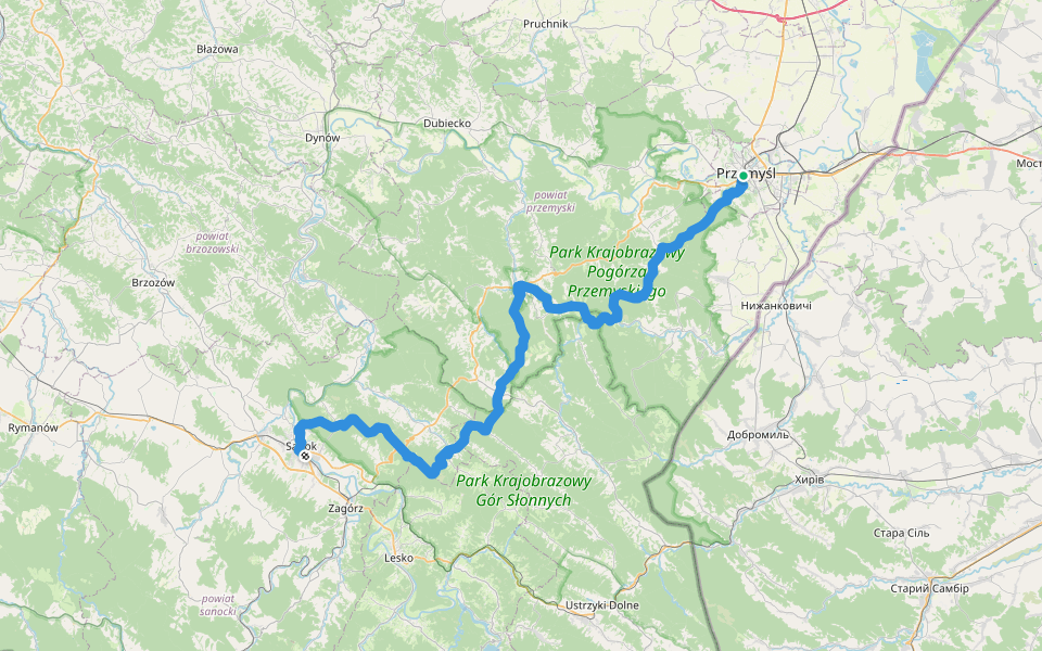 Czerwony Szlak Przemysko-Sanocki walking route map in Przemyśl