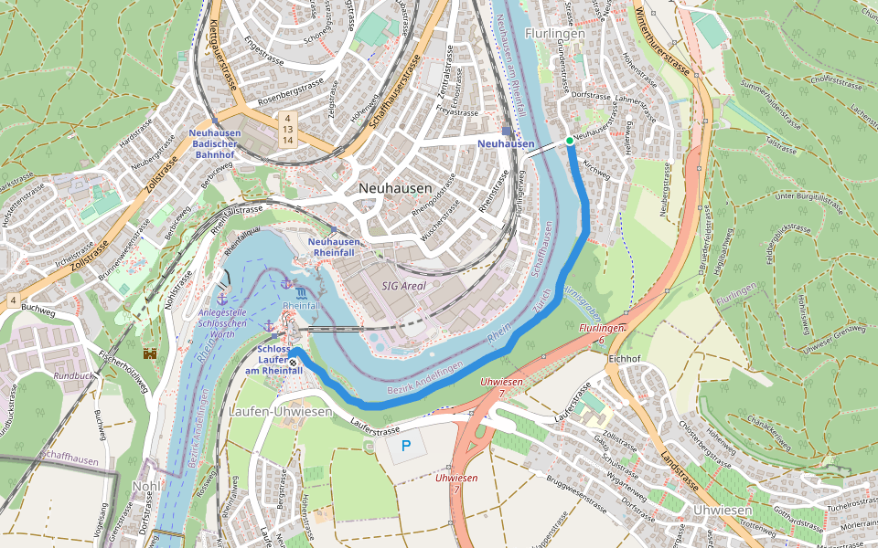 Flurlingen - Laufen Rheinfall walking route map in Flurlingen