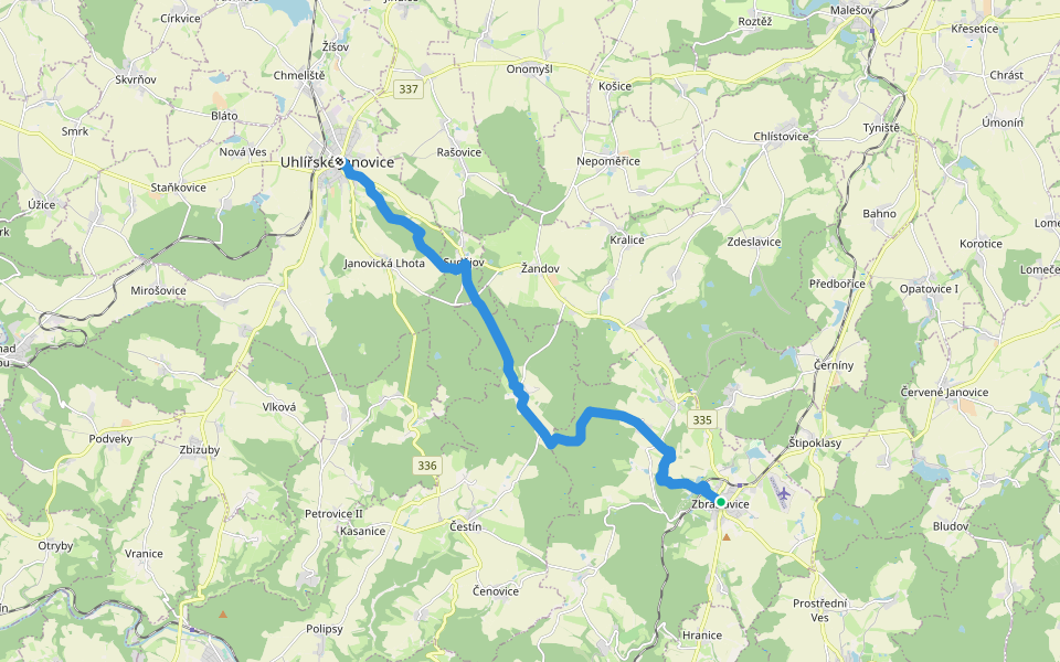 [Ž] Uhlířské Janovice - Leština u Světlé walking route map in Zbraslavice