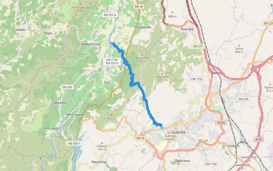 Trilho da Água walking route map in Guarda