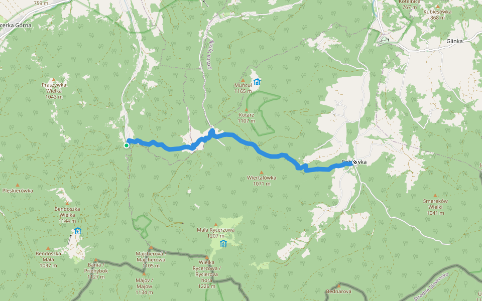 Rycerki - Soblówka walking route map in Rycerka Górna