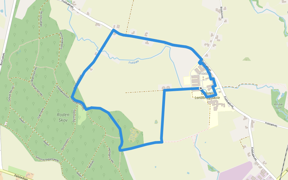 Sporet ved Fiskbæk - Gul rute walking route map in Gråsten