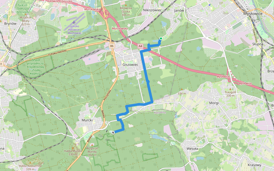 Szlak Dolinki Murckowskiej walking route map in Katowice