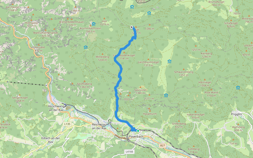Payerbach Bahnhof - Schneedörfl - Lackaboden - Alpleck walking route map in Payerbach