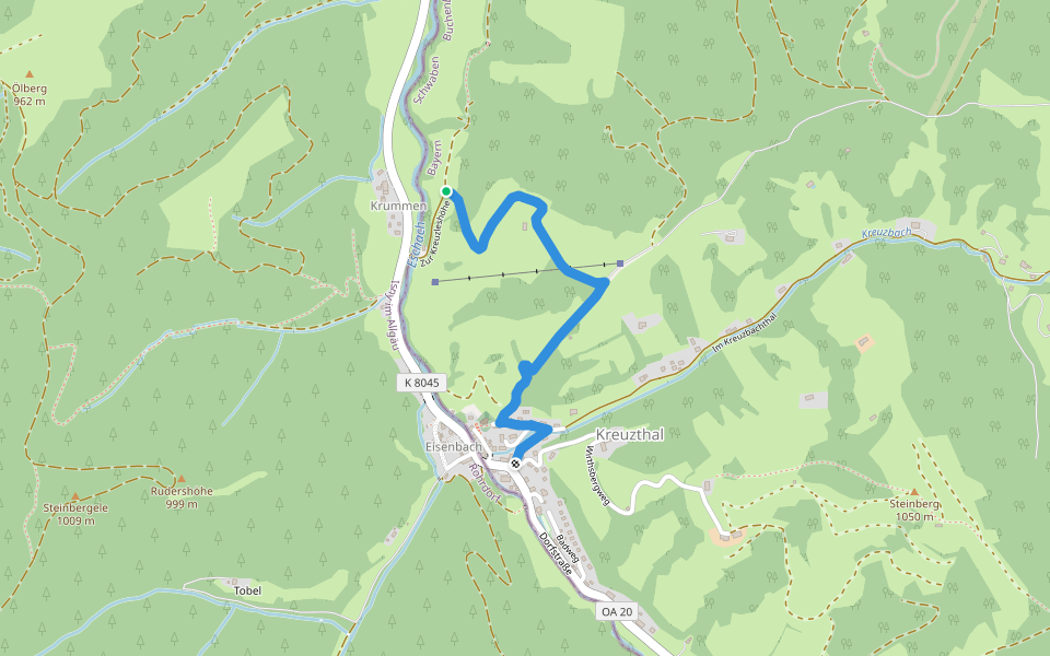 Glasmacherweg, Variante Kreuzberg walking route map in Isny im Allgäu