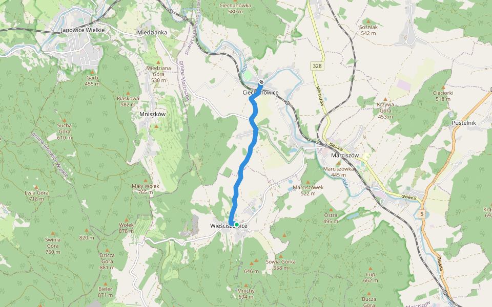 Ciechanowice - Wieściszowice walking route map in Wieściszowice
