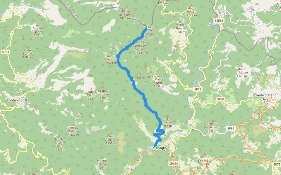 Rezzoaglio - Monte Oramara walking route map in Rezzoaglio