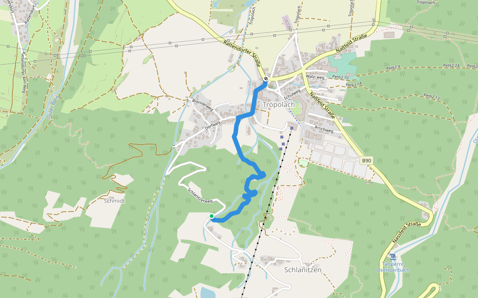 Tröpolach - Kirche St. Leonhard walking route map in Nassfeld