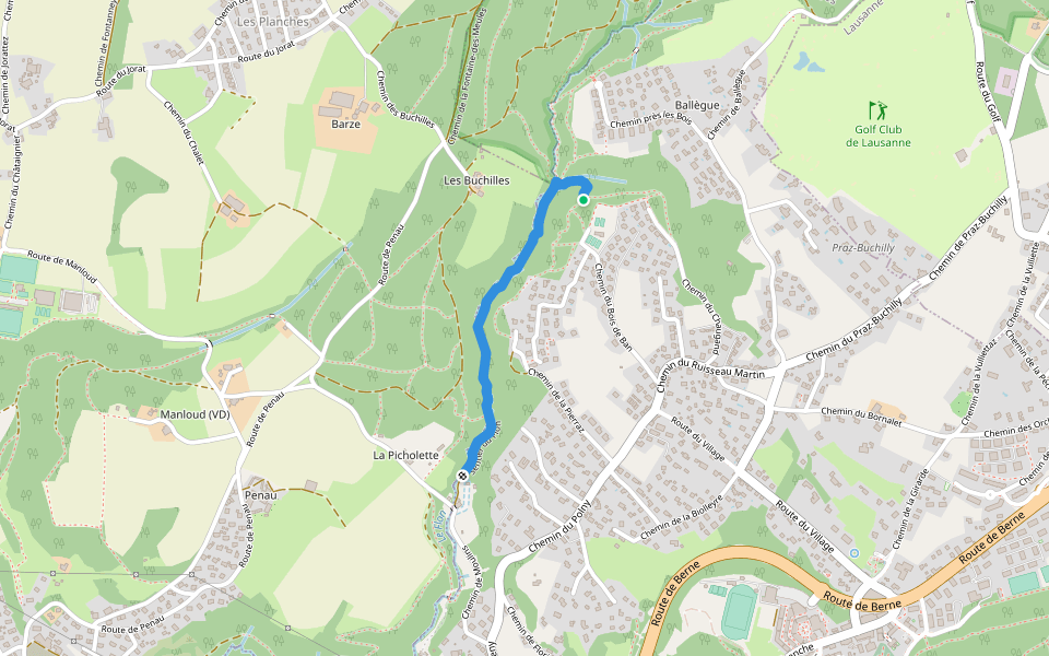 Sentier du Flon walking route map in Epalinges