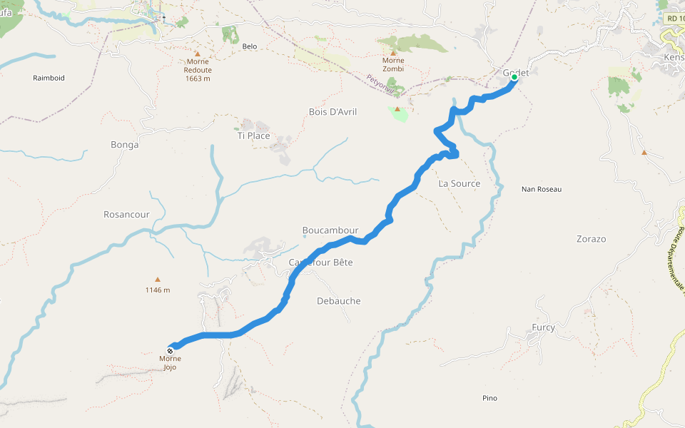 Godet - Morne Jojo Hiking Route walking route map in Montrouis