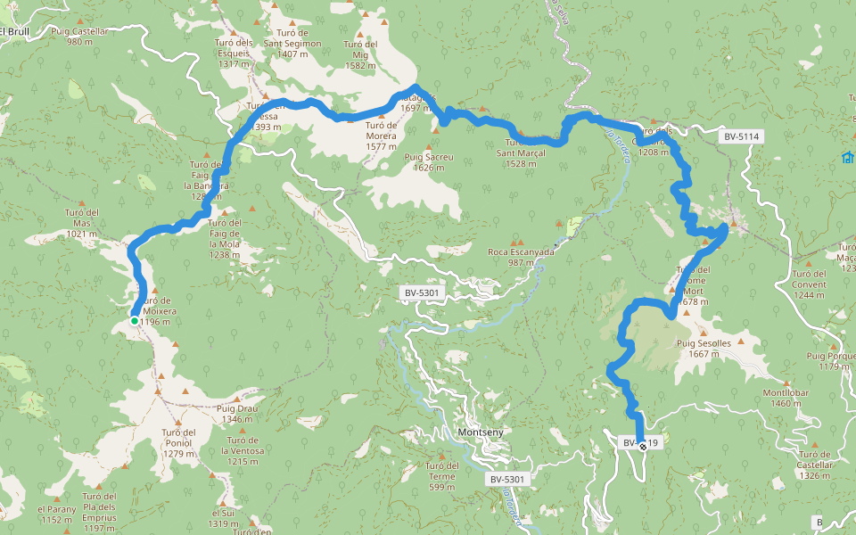 GR 5.2 walking route map in El Brull