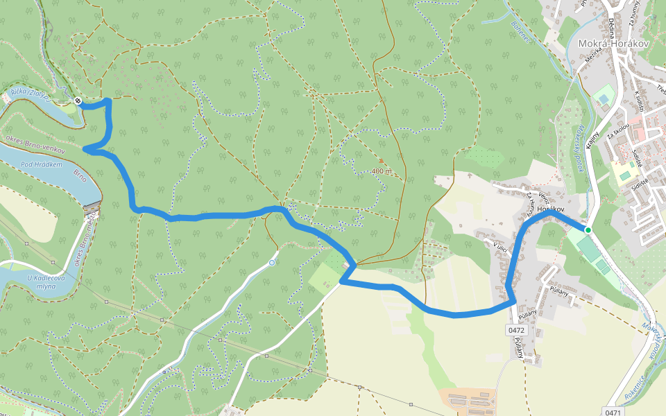 [Z] Horákov (bus) - Muchova bouda (hostinec) walking route map in Mokrá-Horákov