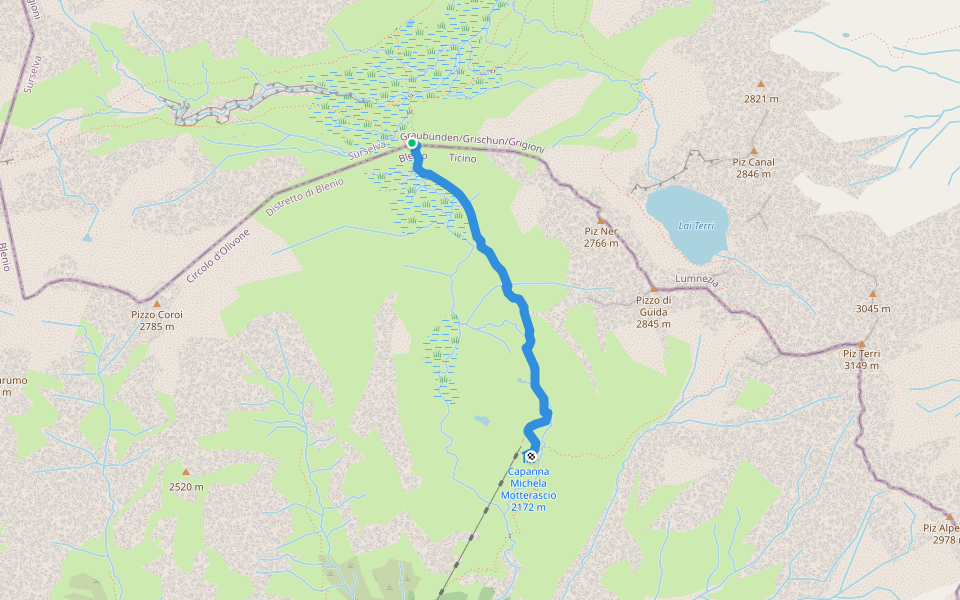 Crap la Crusch-Capanna Motterascio walking route map in Lumnezia