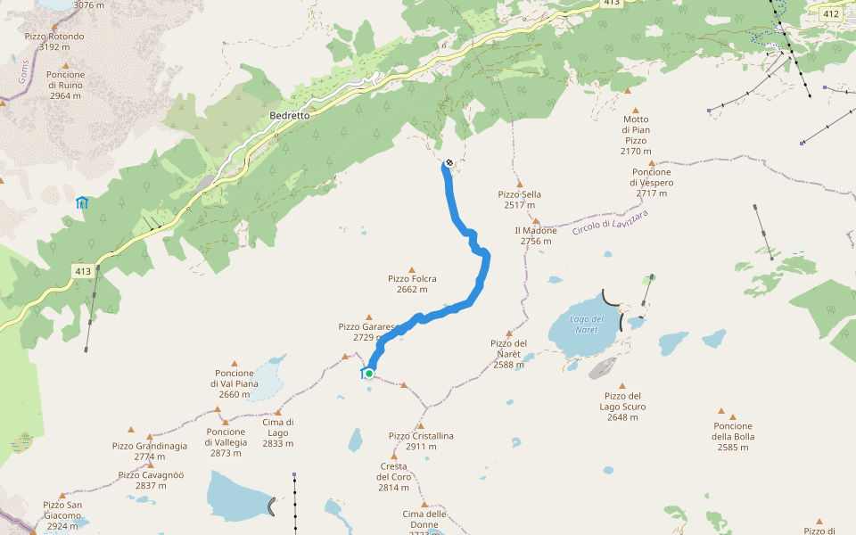 Alpe di Cristallina-Passo Cristallina walking route map in Bedretto