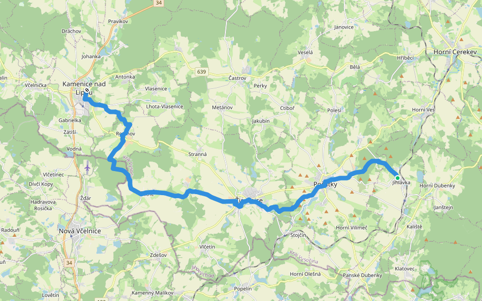 [Č] Kamenice nad Lipou - Jihlávka walking route map in Jihlávka