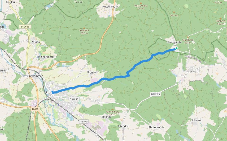 Verbindungsweg Pressath-Glashütte walking route map in Pressath