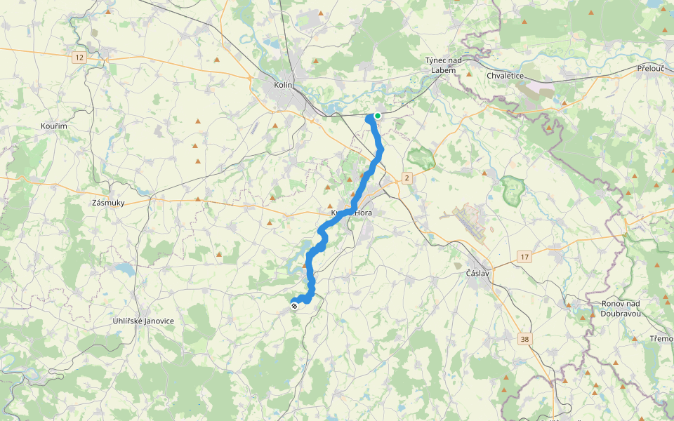 [M] Starý Kolín - Kutná Hora - Sion walking route map in Starý Kolín