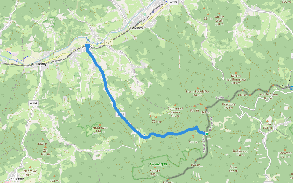 [Ž] Huslenky - Lazy pod Makytou - Vranča walking route map in Březová