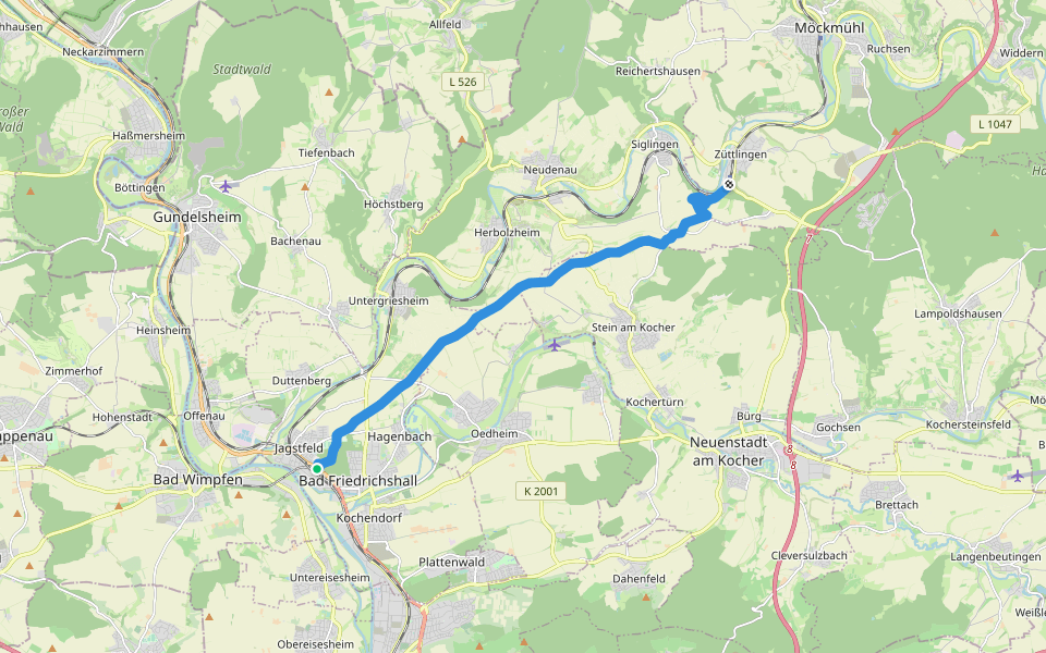 Blauer Punkt, Hohe Straße, Bad Friedrichshall - Züttlingen walking route map in Bad Friedrichshall