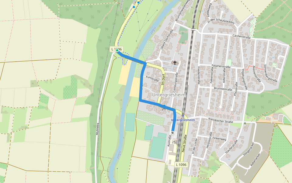 Blaues Kreuz, Abzweig Untergriesheim walking route map in Bad Friedrichshall