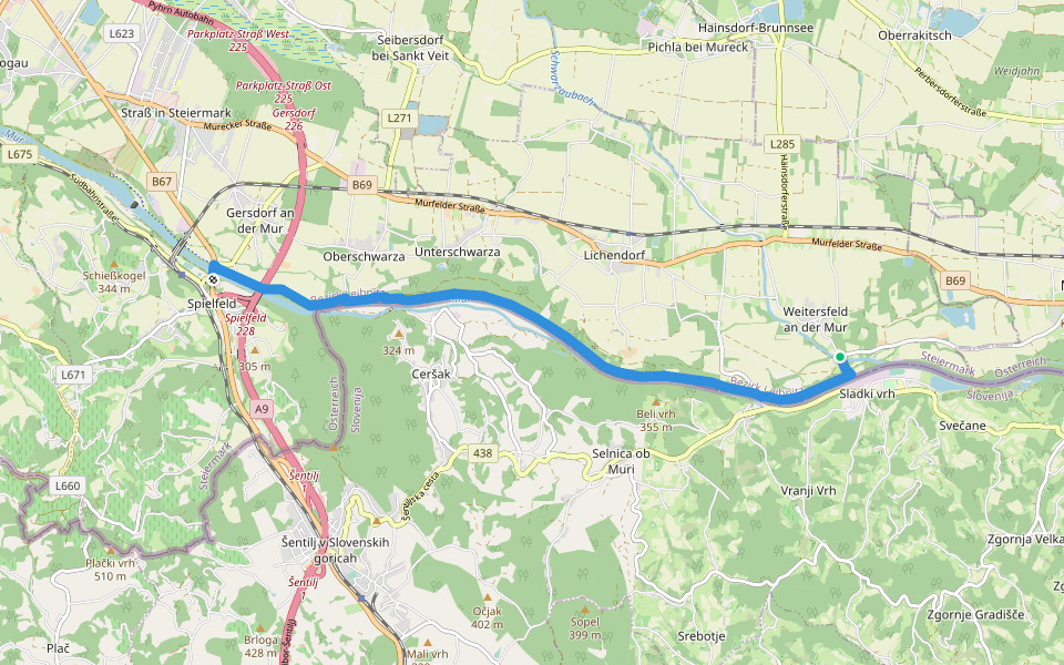 Mur-Grenzweg walking route map in Weitersfeld an der Mur