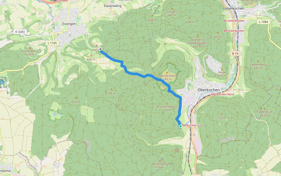 Teußenberg - Oberkochen walking route map in Oberkochen