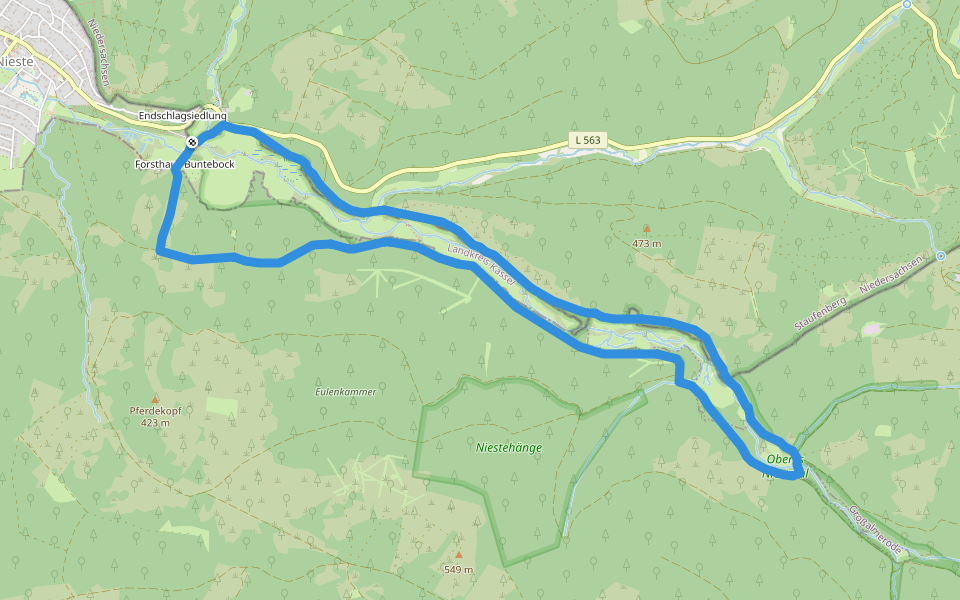 Kaufunger Wald, Rundweg 7 - Gläsnertal walking route map in Nieste