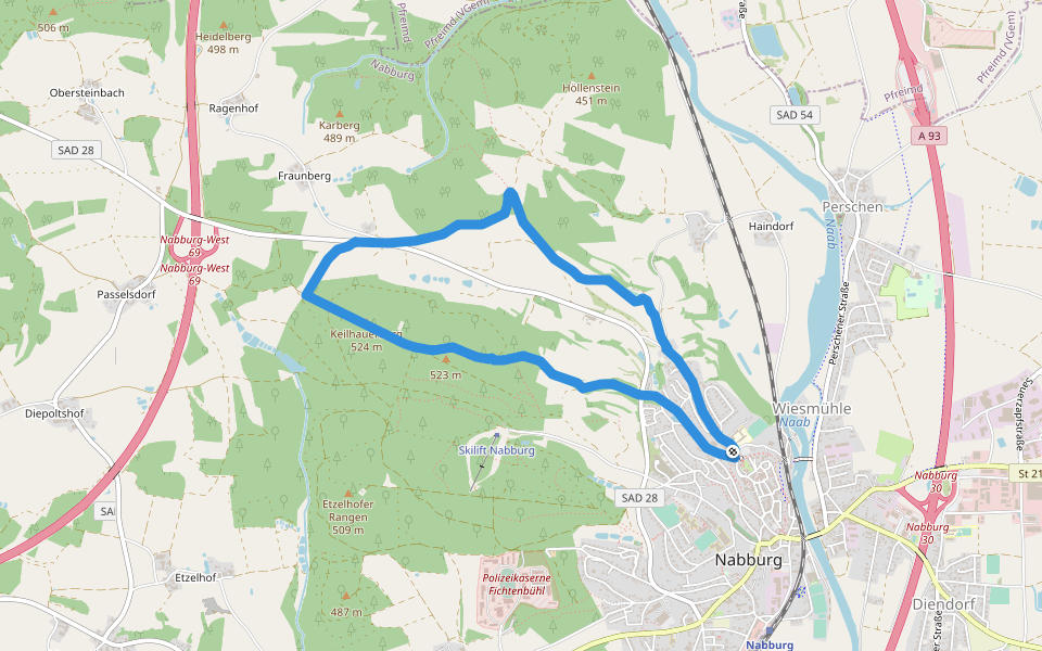 Hallerdenkmal walking route map in Nabburg