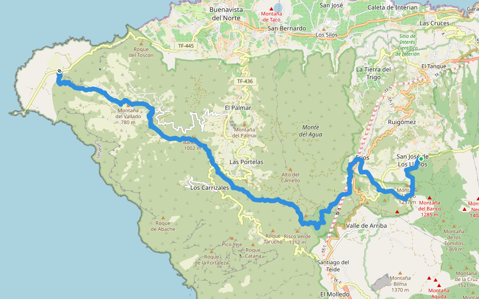 PR-TF 51 San José de los Llanos - Punta de Teno walking route map in San José de los Llanos