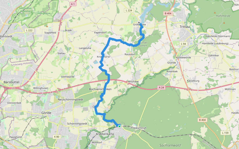 Aumühle - Großensee (AU-GS) walking route map in Aumühle