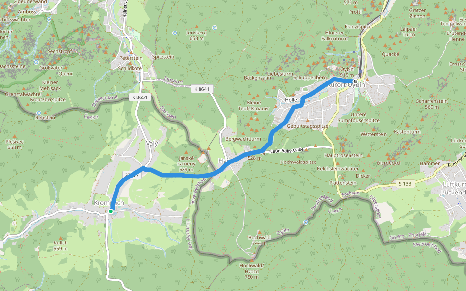 LG-Gelber Strich walking route map in Krompach