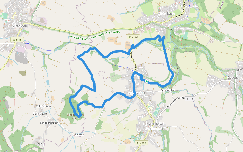 Mistelbach Rundwanderweg "Durch den Bauersgraben" walking route map in Hummeltal