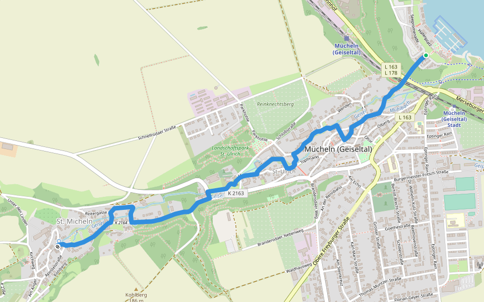 Mühlen Wanderweg walking route map in Mücheln (Geiseltal)