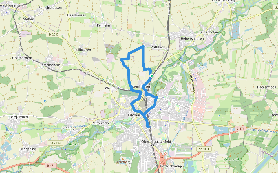 MVV Wanderweg Punkt walking route map in Dachau