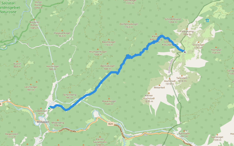 Wanderweg 289a walking route map in Wildalpen