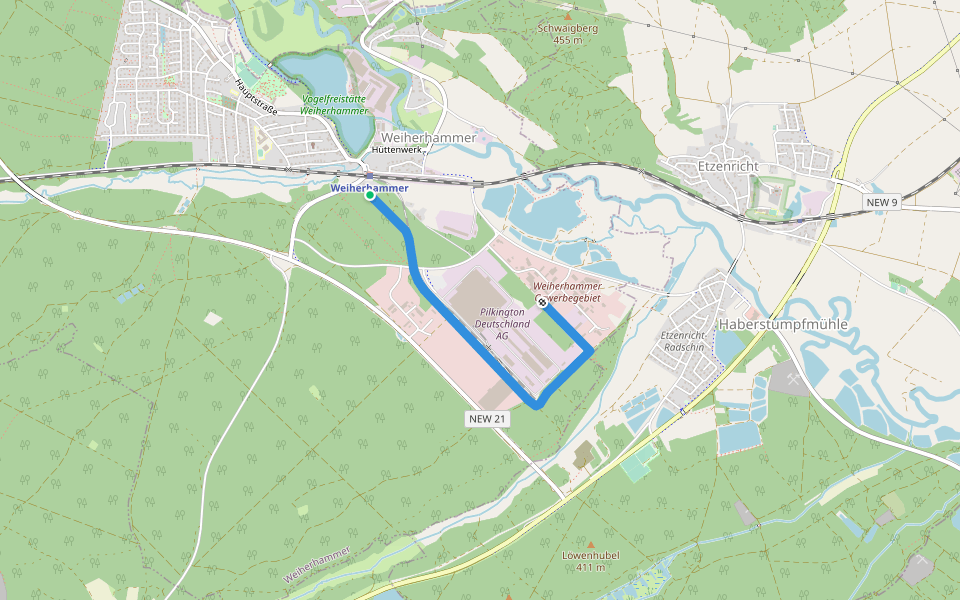 Wanderweg Nr. 1 walking route map in Weiherhammer