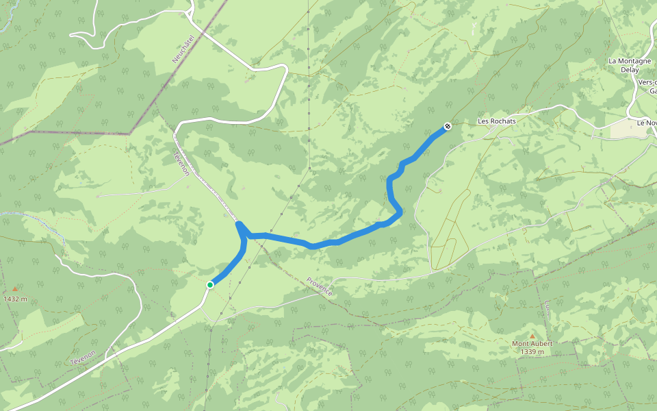 La Combaz-Les Rochats walking route map in Tévenon