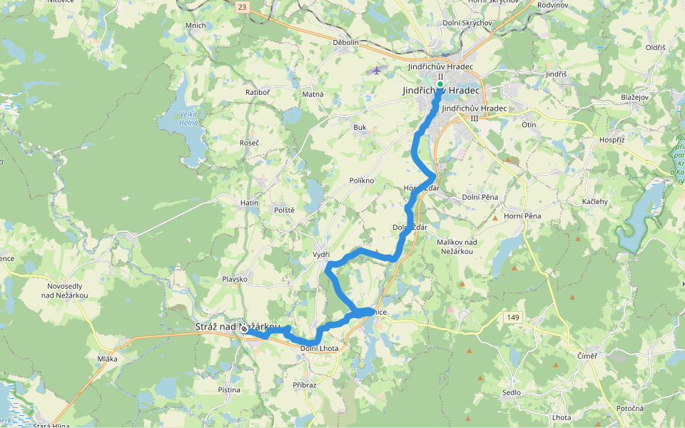 [Ž] Jindřichův Hradec - Stráž nad Nežárkou walking route map in Jindrichuv Hradec