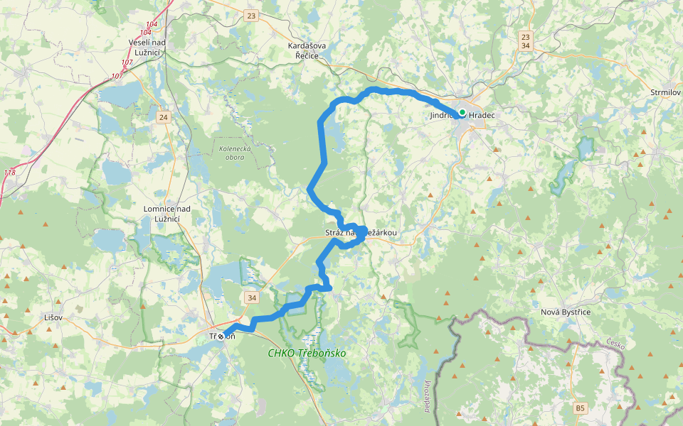 [Č] Jindřichův Hradec - Třeboň walking route map in Jindrichuv Hradec