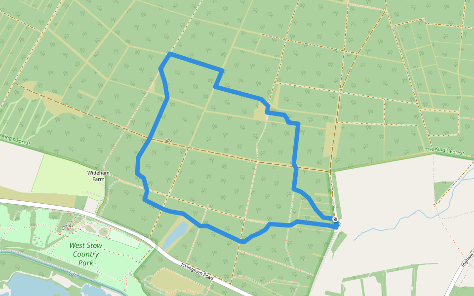 Yellow Walk walking route map in West Stow