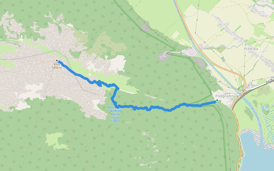 Podgradina-Konj walking route map in Podgradina