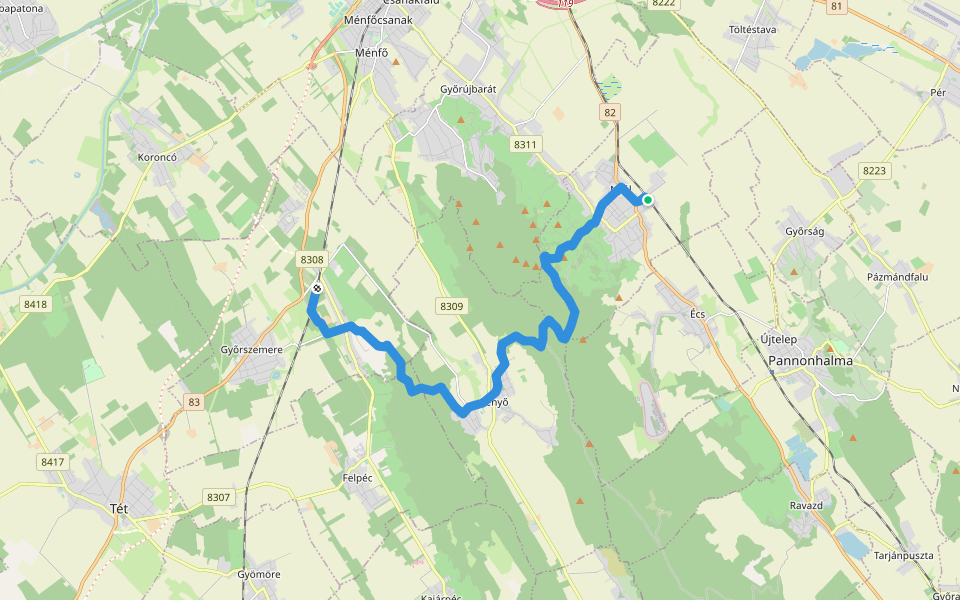 Z (Nyúl – Győrszemere) walking route map in Nyúl